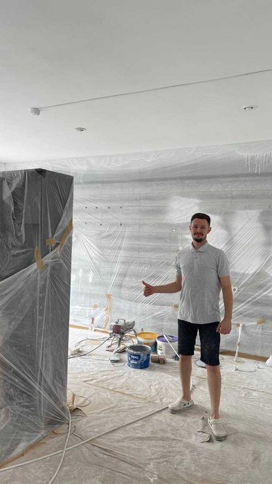 Покраска стен краскопультом