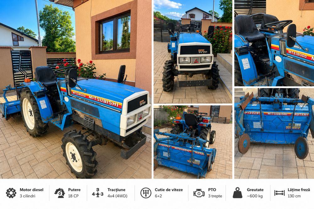 Mitsubishi MTE1800D 4x4 – 18 CP – Freză Mitsubishi si plug incluse