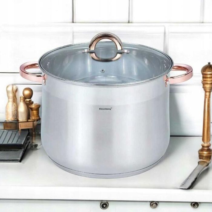 Oala din inox cu capac din sticla, diametru 24 cm, capacitate 8.6