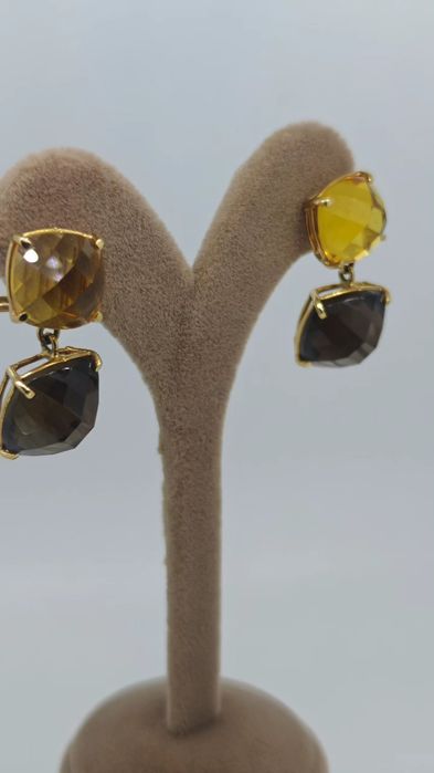 Cercei aur 18k 12.55gr cuart fumuriu și citrin (r)