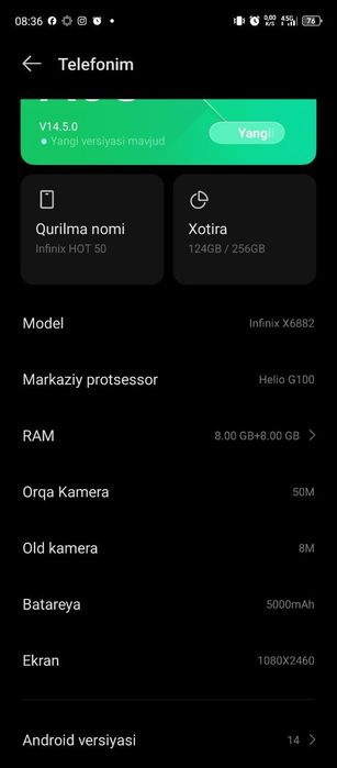 Infinix Hot 50 8/256 kulrang