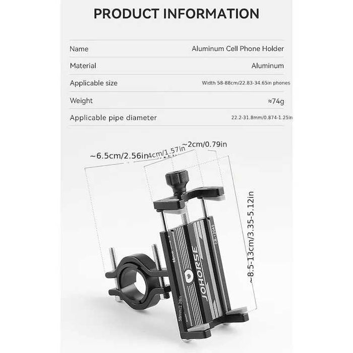 Suport de telefon pentru bicicleta/trotineta Johorse, din aluminiu, universal, produs nou