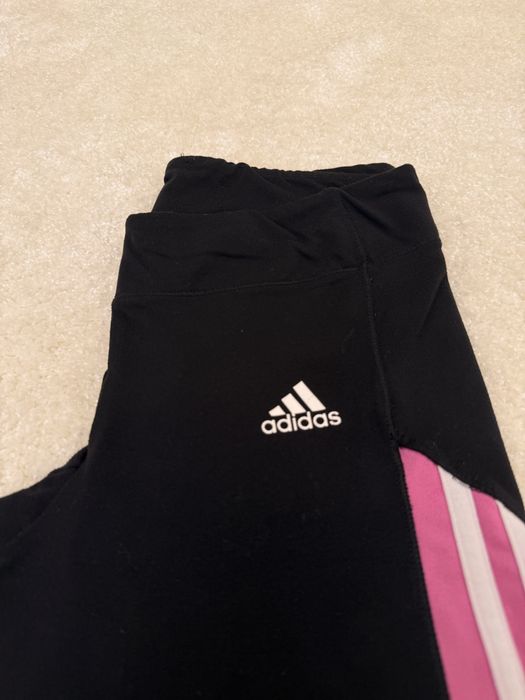 Colanti Adidas 3/4 negri cu dungi roz/alb