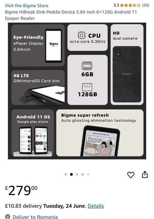 Telefon Hibreak eink 6 + 128 gb + epaper reader sigilat