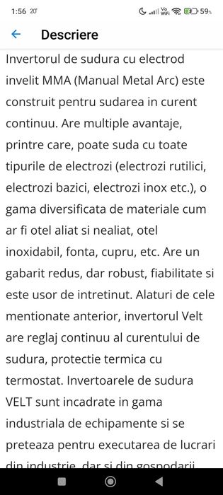 Aparat de sudura/ Invertor de sudura Velt