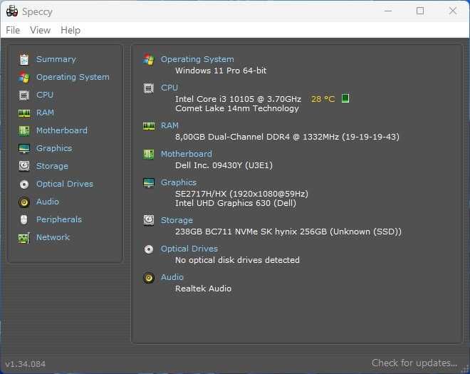 Desktop PC Dell OptiPlex 3080 SFF i3-10105 ( generația 10 cu 4 cores, 8 threads), 8Gb DDR4, SSD NVME SK Hynix 256Gb, Win 11 Pro,