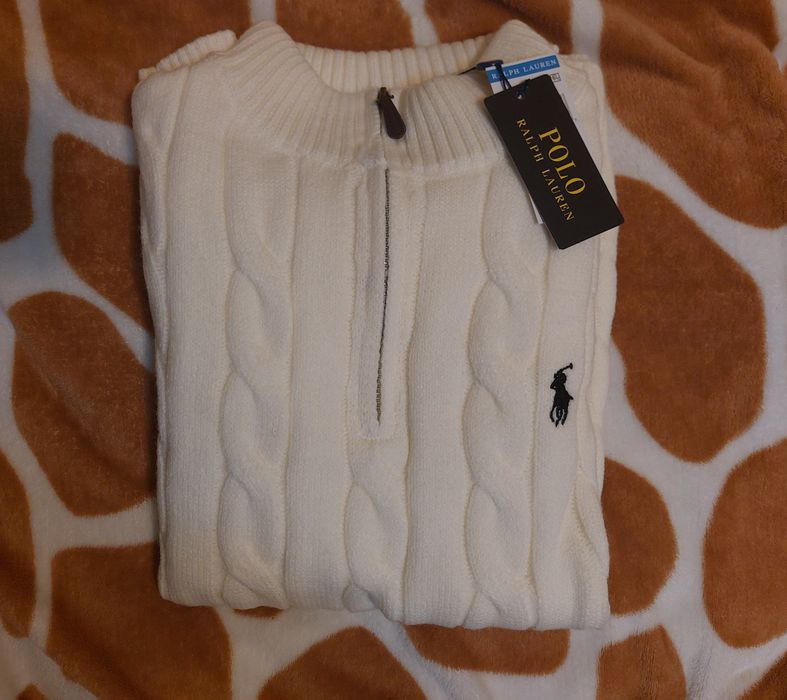 Pulover Ralph Lauren Quarter Zip Alb