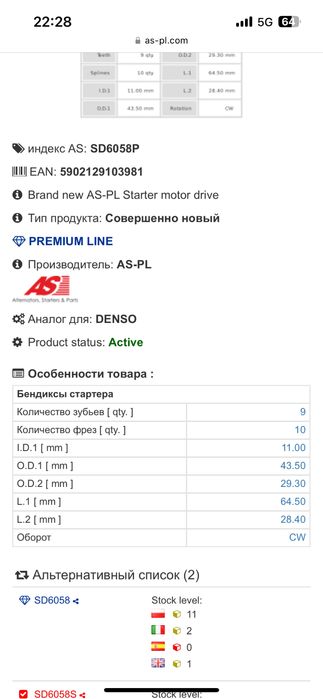 Бендикс стартера honda accord 2.4