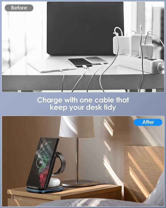 Безжично зарядно устройство 3 в 1,,Samsung,iPhone,Huawei,Xiomi