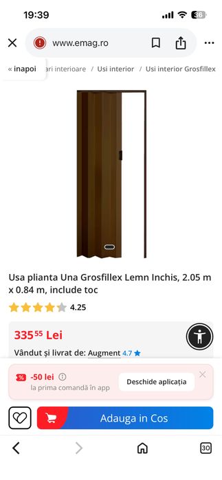 Vând ușă pliabilă marca Grosfillex, nouă, nefolosită, încă ambalată.