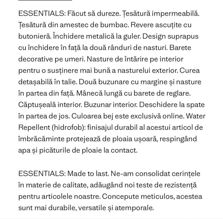 Trenci Nou MANGO MAN hidrofob cu cordon - S