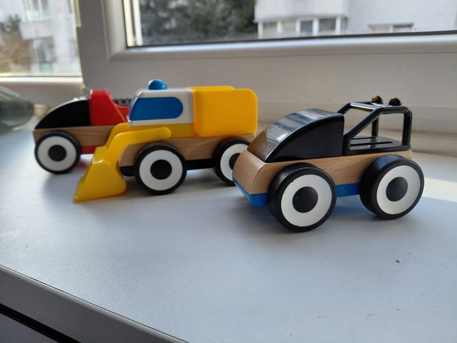 Ikea Set vehicule, 3 piese, excavator/mașină de curse/poliție