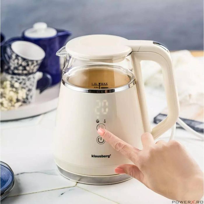 Fierbator electric, fabricat din sticla borosilicata, panou LED, crem,