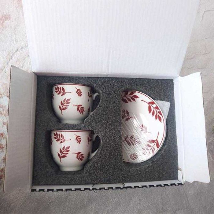 Комплект 2 чаши за кафе с чинийки, ПОРЦЕЛАН, 90 мл