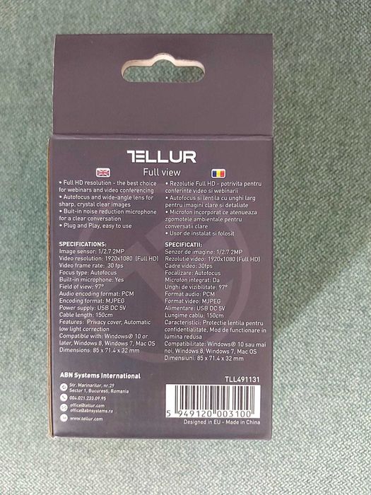 Cameră Web Tellur Full View Full HD 1080p - Nouă / Autofocus & Microfon