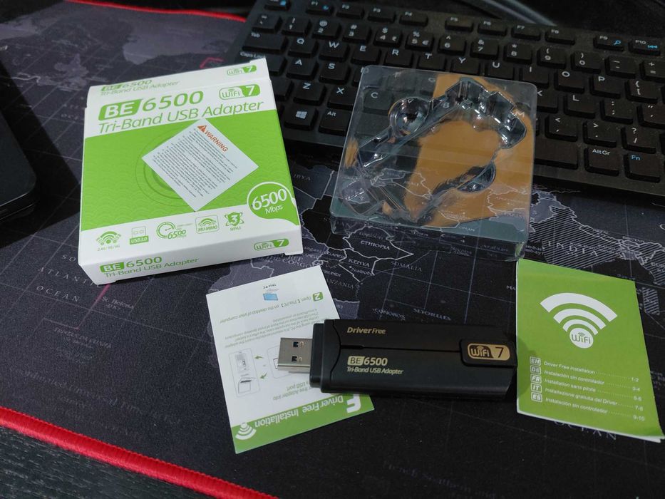 Adaptor USB WiFi 7 BE6500 Tri-Band 6G/5G/2.4G WPA3 streaming 8K latență scăzută, NOU