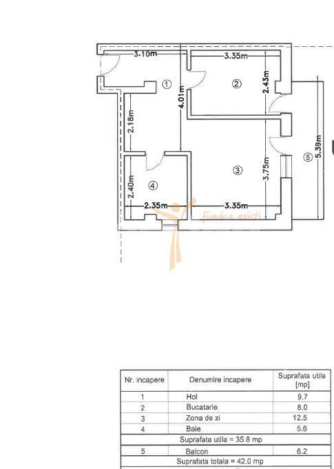 Apartament o camera decomandat, 42mp + loc parcare, Rediu