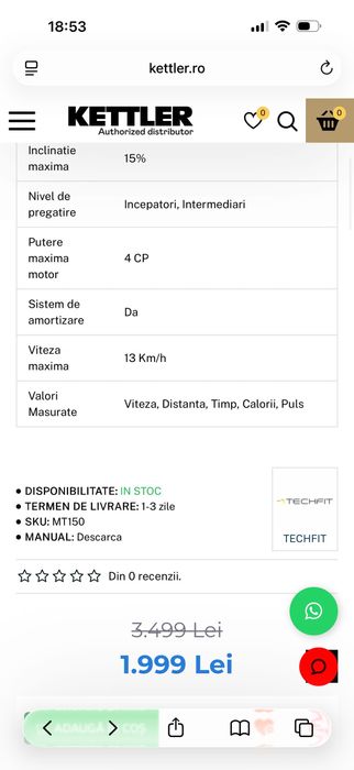 Bandă alergare Techfit M150 nouă fără ambalaj original dar cu folie pe ea