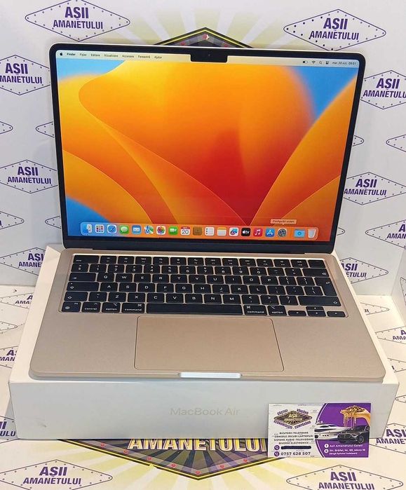 Asii Amanetului - MacBook Air de 13.6 inchi cu cip Apple M2, 8GB RAM, SSD de 256GB, 100% baterie, 2 cicluri de incarcare