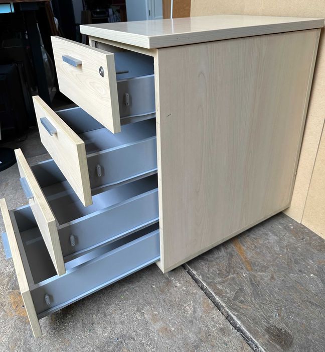 Stoc 100 buc Rollbox cu 4 Sertare finisaj lemn deschis; Casetiera 72x43x60 cm; Dulap de birou