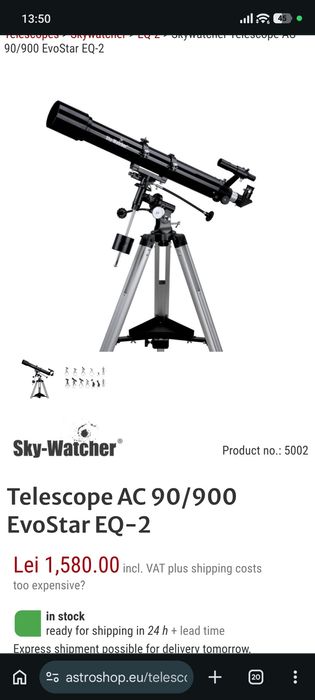 Telescop refractor SkyWatcher 90 910 EQ2