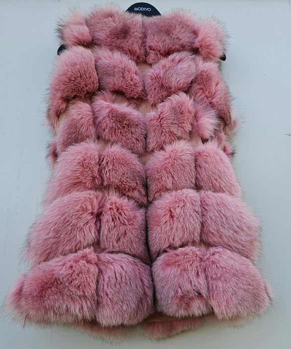 Уникален цвят дамски елек естествен косъм лисица и естесвена кожа М ра