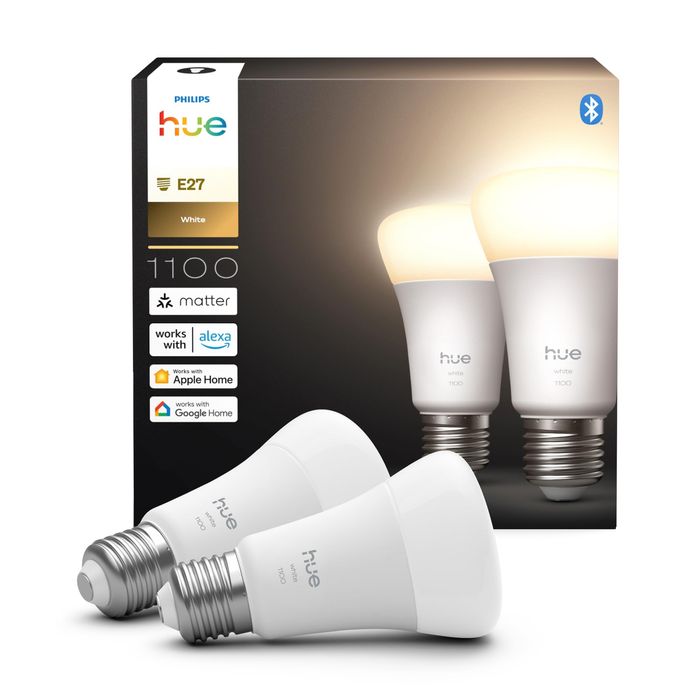 Set 2 becuri LED inteligent Philips Hue A60, lumină albă caldă 2700K