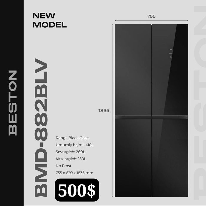 Aksiyada Beston xolodilnik BMD-882BLV dastavka tekn