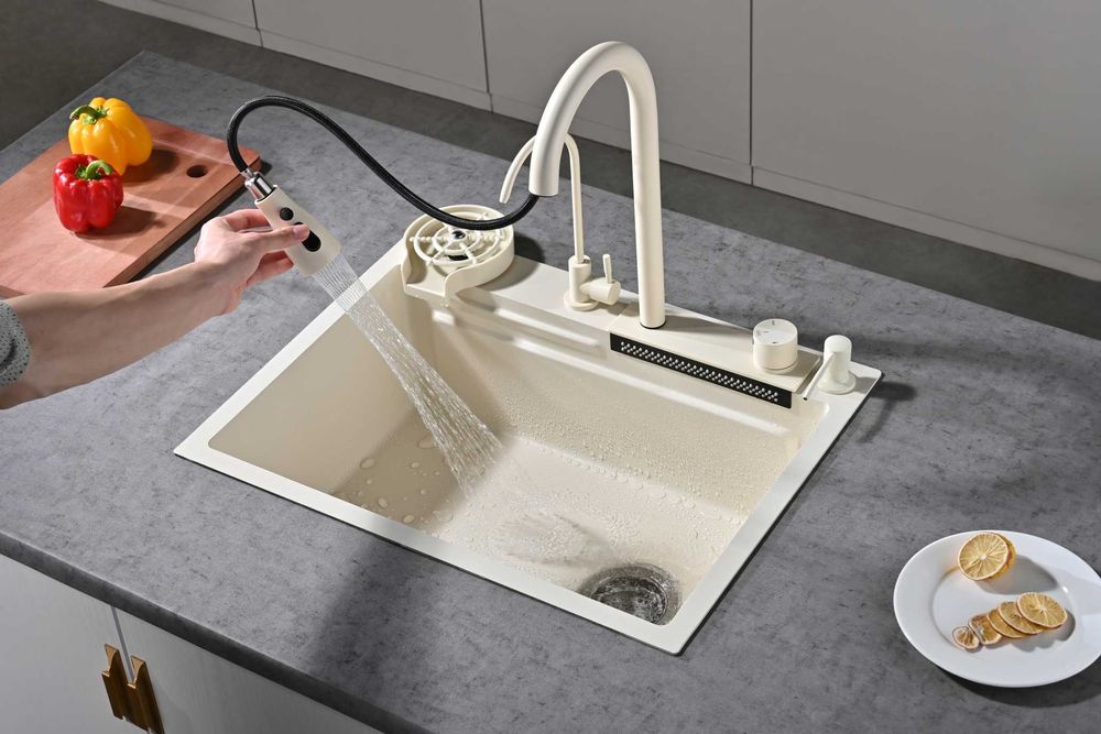 60см Бежова мултифункционална кухненска мивка