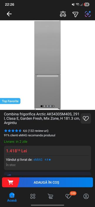 Combina frigorifica ARCTIC 181 cm