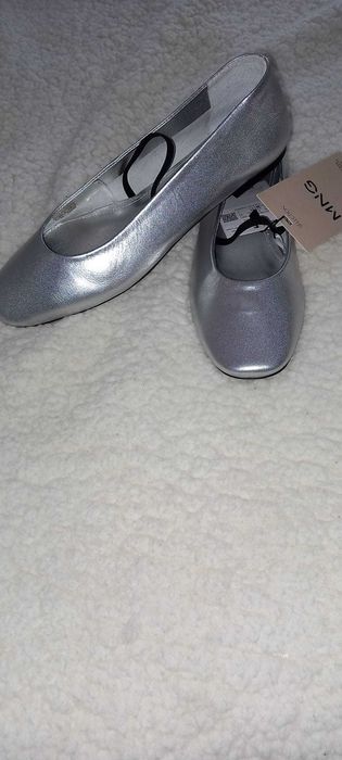 Balerini de piele Mango argintii marimea 38