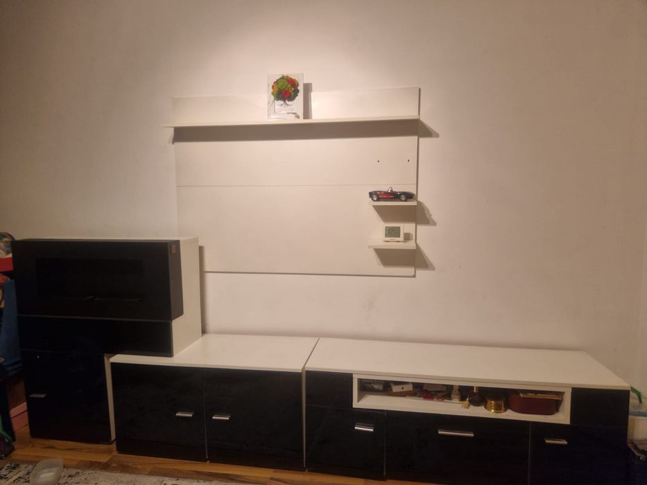 Mobilier living cu șemineu pe bioetanol – stil scandinav – negru