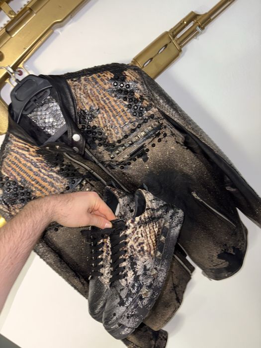 Python Snake Real Leather Jacket Ciprian Cozma M unicat pictata manual designer premium Geaca piele sarpe piton real handmade + adidasi piele piton 42