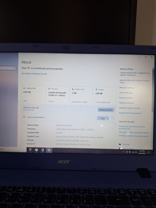 Laptop Acer Aspire E5-573G, 8 GB,  ssd 256 GB  , GeForce 920M 2 Gb