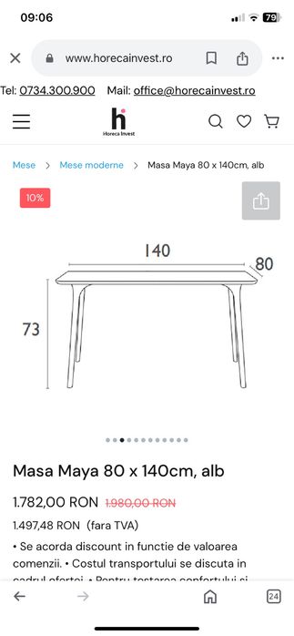 Vand masa Maya 140x80 PRODUS NOU
