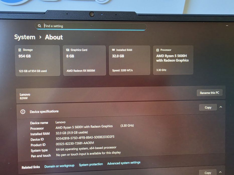 Геймърски Lenovo Legion 5 / Ryzen 5-5600H / 32GB Ram / Radeon RX 6600M/ 1TB SSD