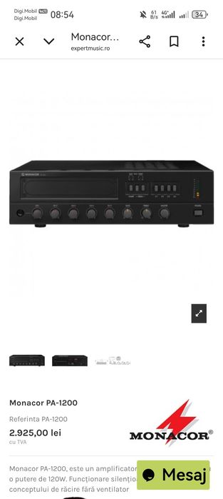 Amplificator Monacor PA 1200 cu reglaj pe 4 zone se emite factura
