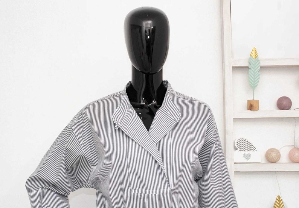 Arket оригинална дамска рокля миди сиво бяло райе 38