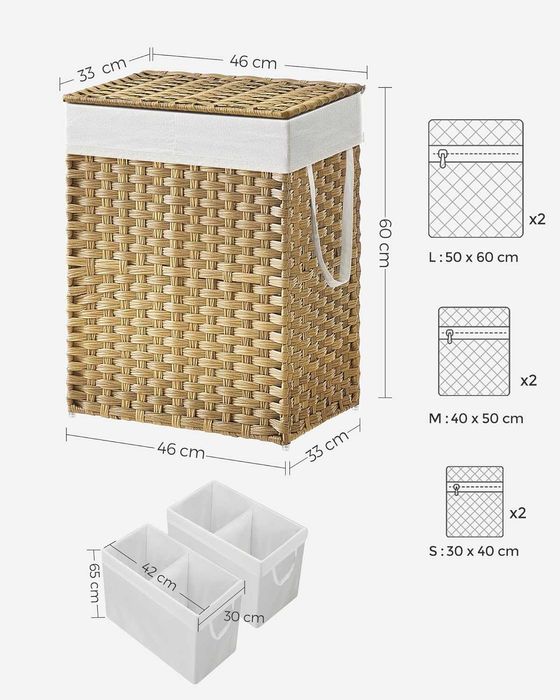 Голям кош за пране - плетен 90л