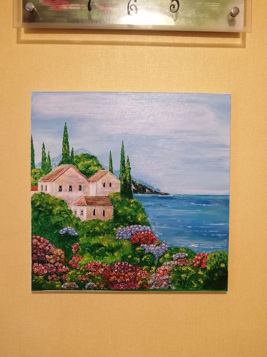 Продам картину, домики у моря
