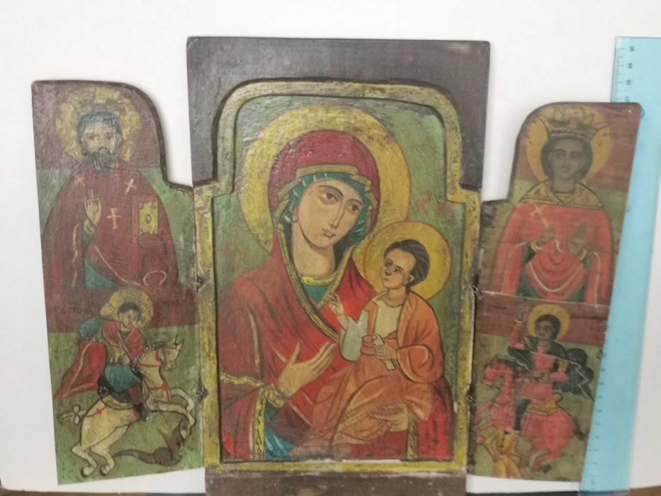 старинна икона триптих на 200 год.-19 век.-изключително добре запазена