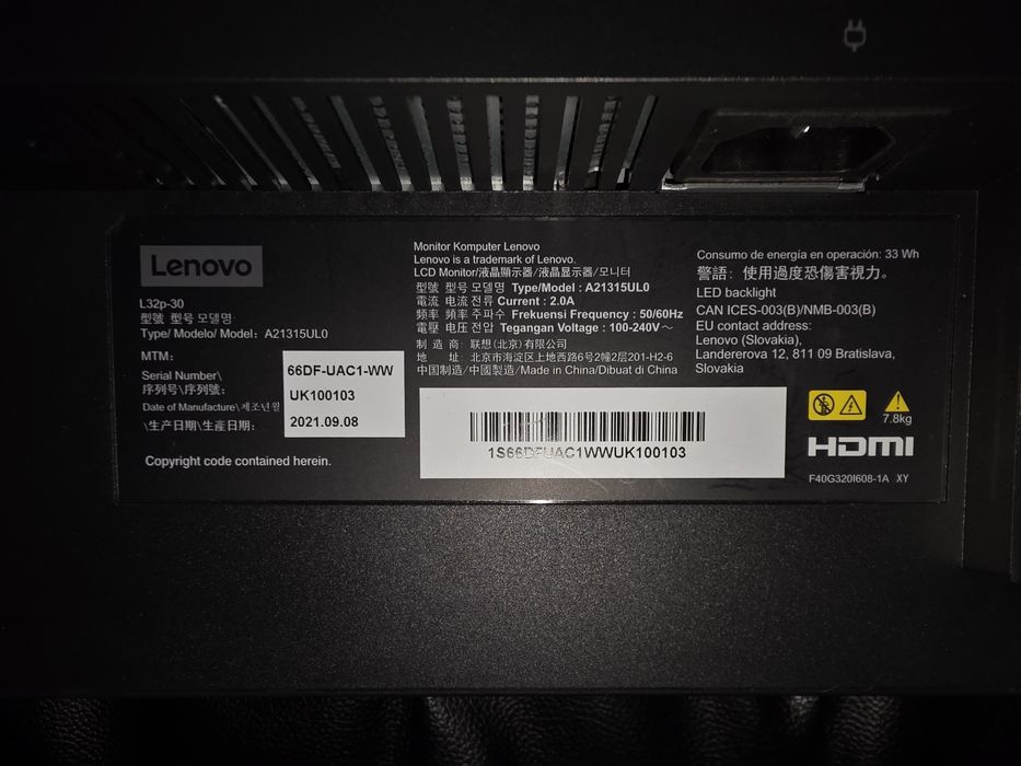 Monitor 4K Lenovo L32p-30 - 31.5 inch IPS - USB-C 75W (Incarca Laptop)