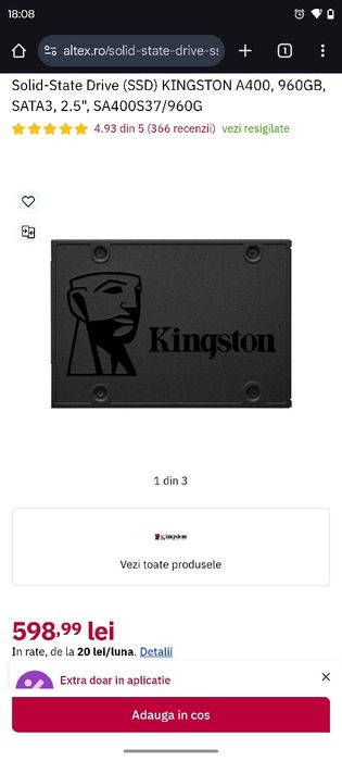 SSD 960 GB Kingston 100% sănătate ca nou
