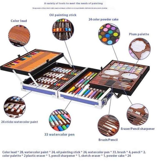 Хит цена !Комплект за рисуване , 145 части, в куфарче, син и розов