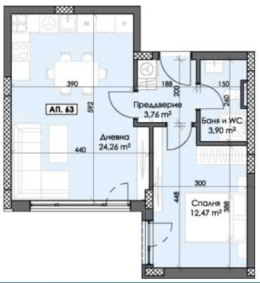 Продава се Двустаен апартамент в Пловдив, Тракия - 61 кв.м за 1105 €/кв.м - Снимка #1