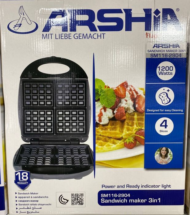 Arshia сендвичница, тостер - гриль, вафельница 3в1 
ARSHIA