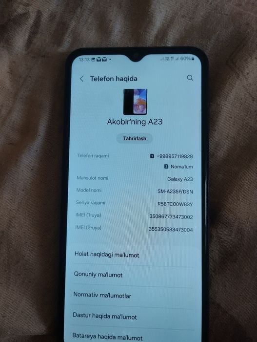 Samsung a23 1hafta garantiya karobka yuq