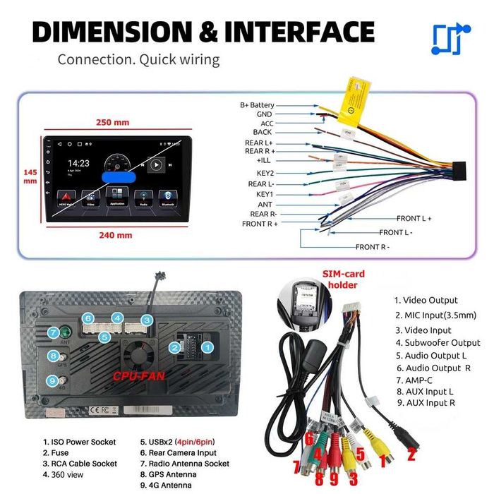 10” 2-DIN мултимедия с Android 14, 4G/LTE, RDS, 6/128GB,