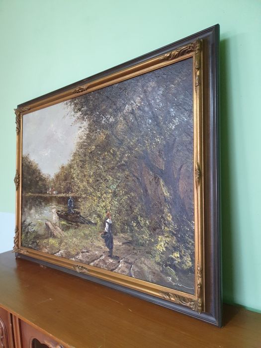 Уникална голяма антикварна авторска майсторска картина масло платно