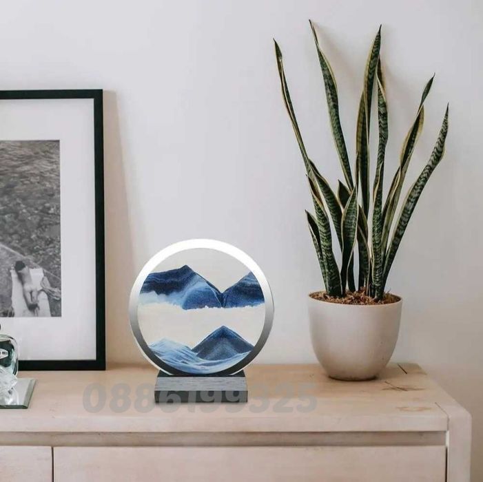 3D Пясъчен часовник с движещ се пейзаж Пясъчен живопис, Оранжев/Син